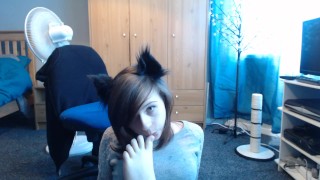 horny kitten sucks feet and dildo 4 you