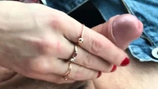 red nails girl outdoor car hand job cum on her hand