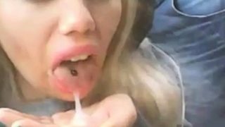 Sexy Hot Blonde Cum In Mouth Outdoor