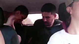 Slutty Latinas crowded car sex while driving