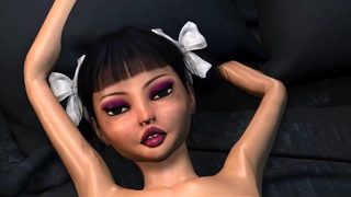 Sexy brunette teen and a big monster in the industrial zone