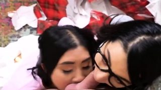 Big dick shared by Asian teen besties