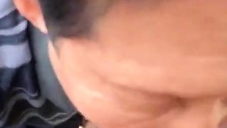 Older Asian Grandpa sucks younger in forest