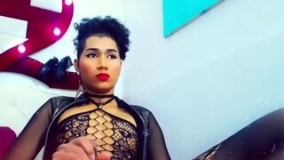 Horny tranny jerking her big dick on webcam